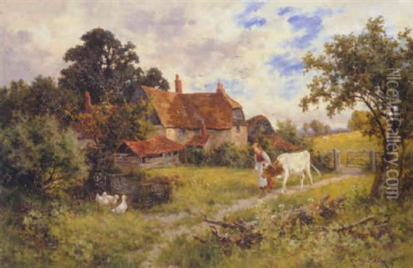 Midsummer, Rural England Oil Painting - Henry H. Parker