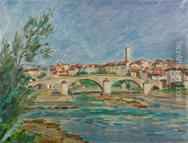 Ansicht Von Fribourg Und Dem Pont Du Milieu Oil Painting - Ernest Hiram Bruelhart