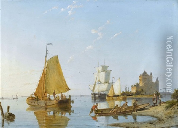 On Het Spaarne. Near Haarlem Oil Painting - Pieter Cornelis Dommershuijzen