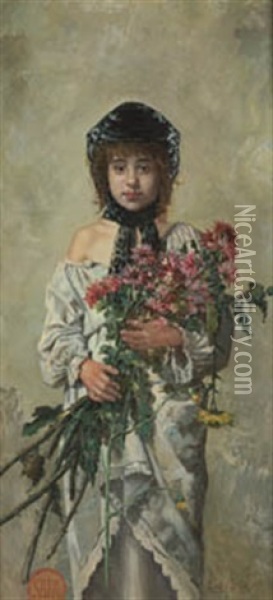 Nina Con Flores Oil Painting - Emilio Sala Frances