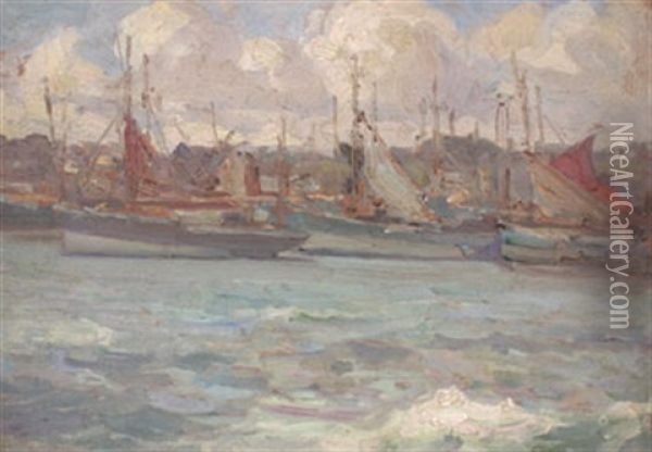Thoniers Au Port Oil Painting - Emil Benediktoff Hirschfeld