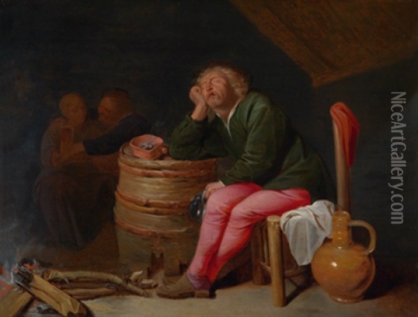 Ein Schlafender Zecher Oil Painting - David Ryckaert III