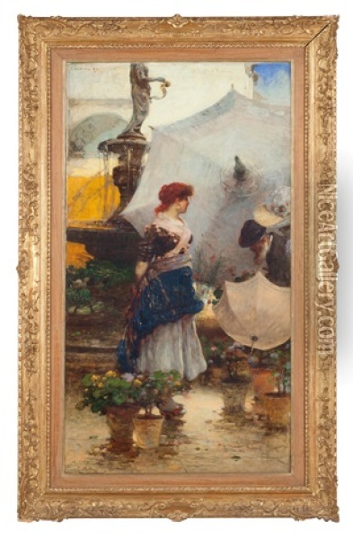 Piazza Delle Erbe O La Rossa Di Piazza Delle Erbe Oil Painting - Angelo dall' Oca Bianca