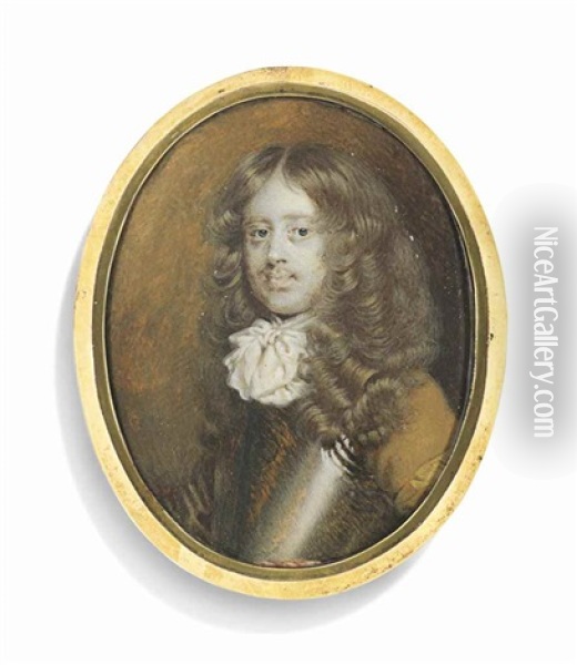 William Alington, 3rd Baron Alington (b. Before 1641 - 1685), In Silver Breastplate Over Buff Coat And White Cravat Oil Painting - Richard Gibson