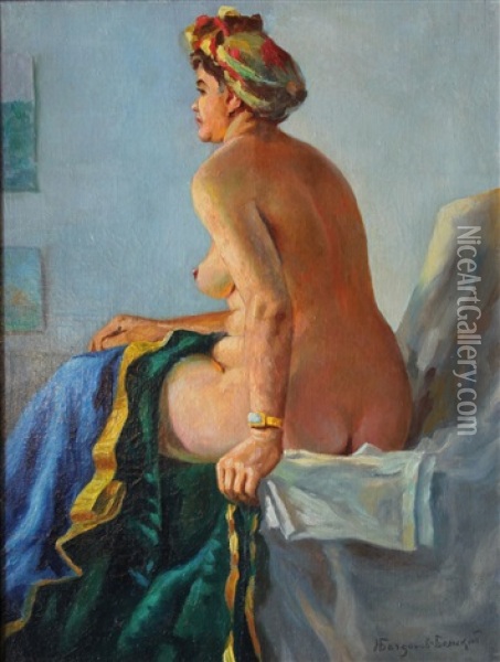 Naked Woman Sitting Oil Painting - Nikolai Petrovich Bogdanov-Bel'sky