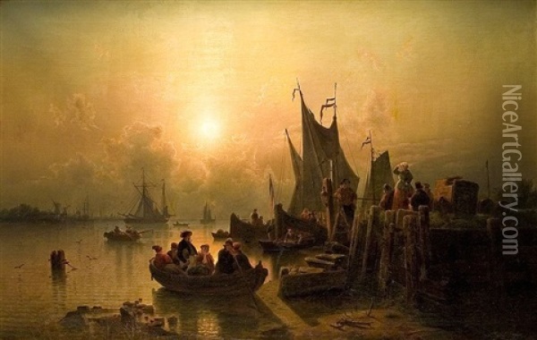 Abendstimmung Im Hafen Oil Painting - Karl Adloff