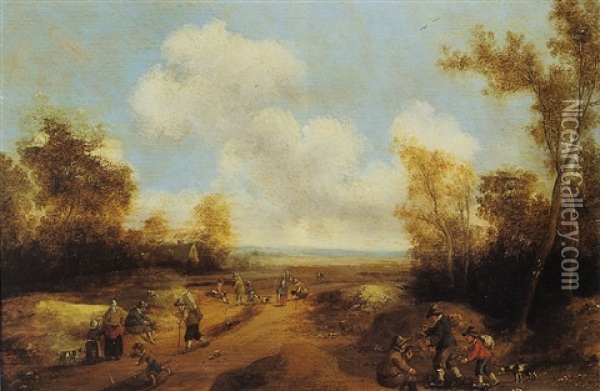 Paysans Et Promeneurs Sur Un Chemin En Bordure De Foret Oil Painting - Cornelis Droochsloot