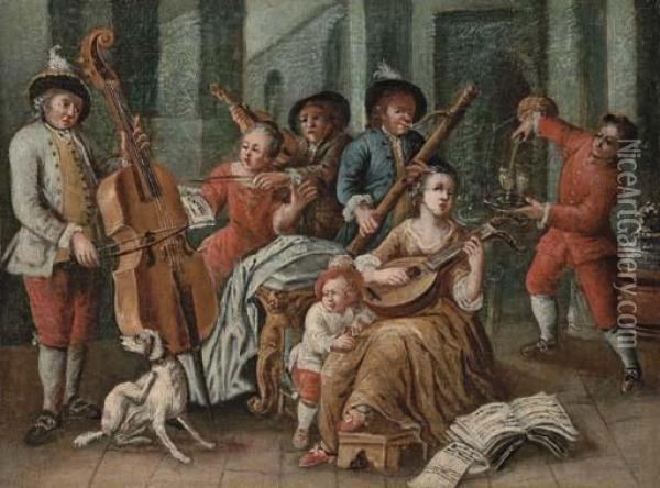 Elegant Company Making Music In A Garden Oil Painting - Niccolo Pintucci