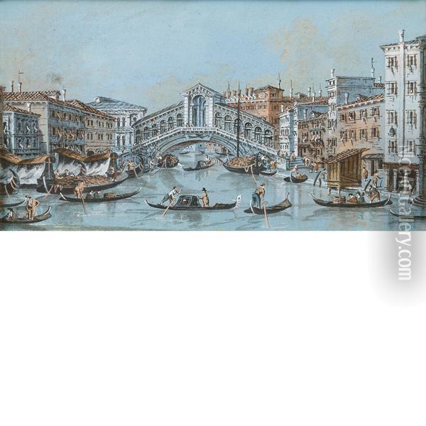 Veduta Del Ponte Di Rialto Da Sud Oil Painting - Giacomo Guardi