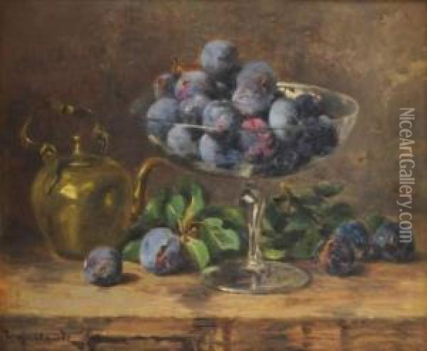 Nature Morte Au Presentoir De Quetsches Oil Painting - Eugene Claude