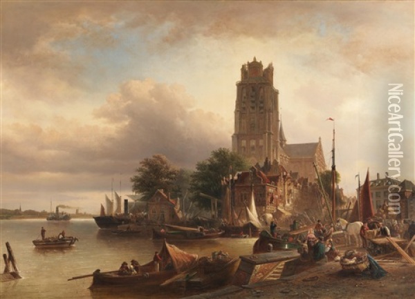 Ansicht Von Dordrecht (a View Of Dordrecht) Oil Painting - Elias Pieter van Bommel
