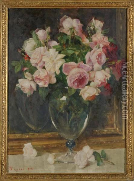 Vaso Di Rose Oil Painting - Giacomo Grosso