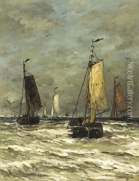 Bomschuiten At Sea 3 Oil Painting - Hendrik Willem Mesdag