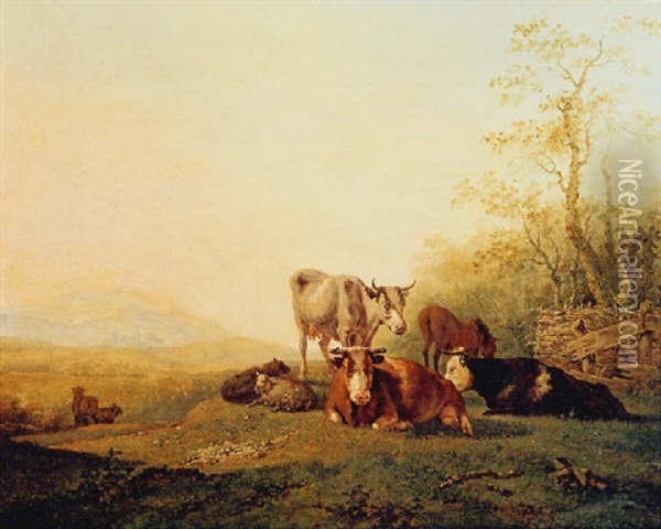 Cattle And Sheep In An Extensive Landscape Oil Painting - Bruno van Straaten the Elder