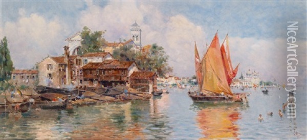 La Giudecca Bei Venedig Oil Painting - Antonio Maria de Reyna Manescau