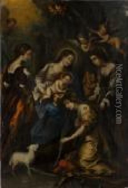 Maria Und Der Jesusknabe Bekranzen Die Heilige Agnes Oil Painting - Peter Paul Rubens