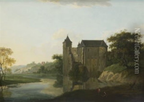 Flusslandschaft Mit Einer Burg Oil Painting - Joseph (Charles) Cogels