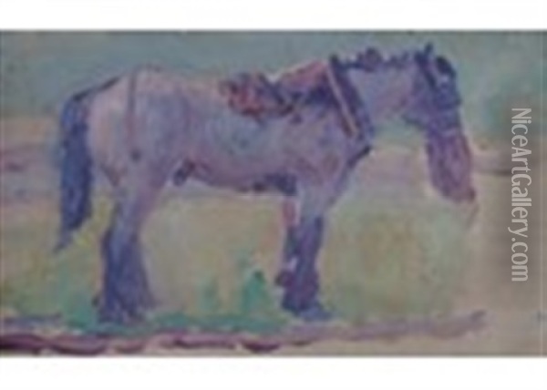 A Horse Feeding Oil Painting - Robert Polhill Bevan