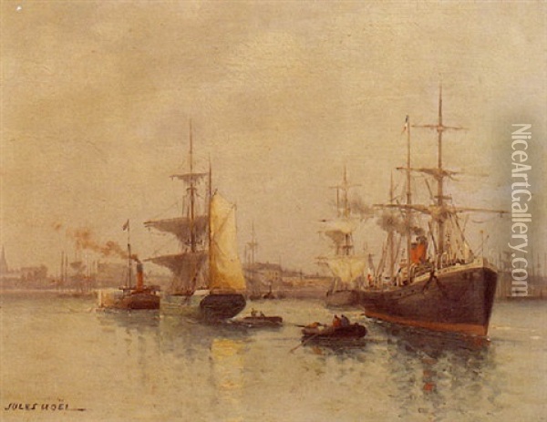 Voiliers En Rade Du Havre Oil Painting - Jules Achille Noel