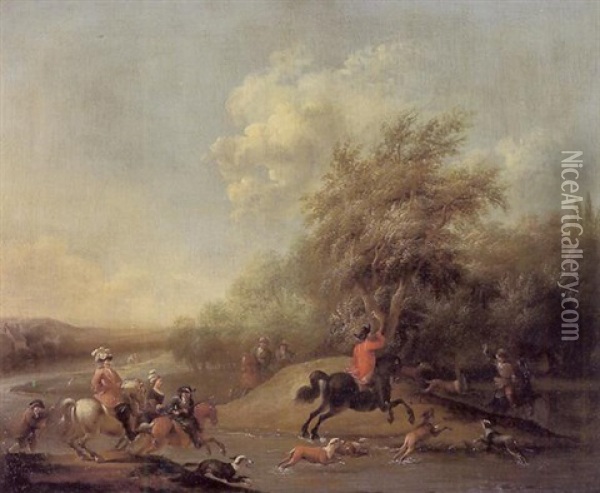 Chasseur A Courre Traversant Un Gue Oil Painting - Cornelisz van Essen