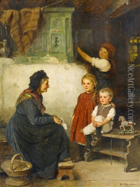 Grosmutter Mit Ihren Enkeln Oil Painting - Hugo Oehmichen