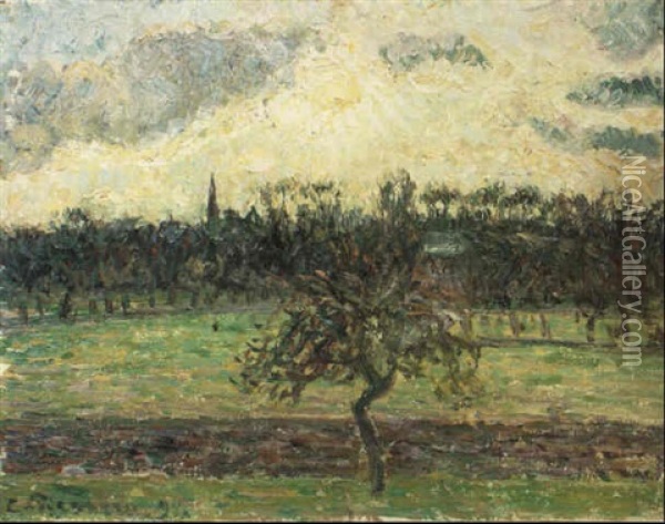 Prairies D'eragny, Le Pommier Oil Painting - Camille Pissarro