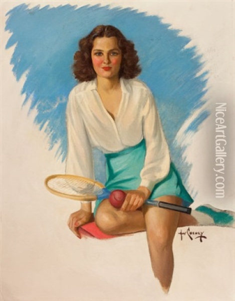 Tennis Girl Oil Painting - Harold W. Cheney