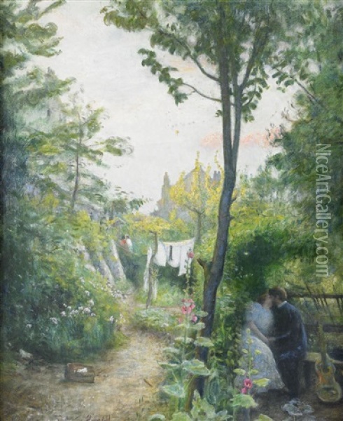 Tradgardsflirt - Motiv Fran Montmartre Oil Painting - Hans Olaf Heyerdahl