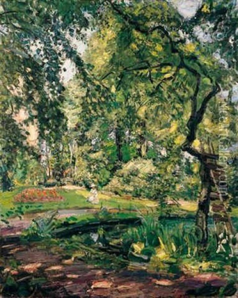 Garten In Godramstein Mit Verwachsenem Baum Und Weiher (garden In Godramstein With Overgrown Tree And Pond) Oil Painting - Max Slevogt