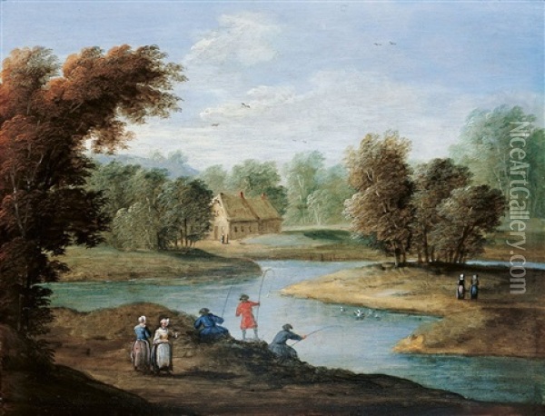 Flusslandschaft Mit Anglern Oil Painting - Jan Frans van Bredael the Elder