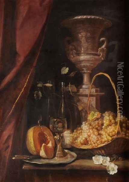 Stillleben Mit Trauben, Melone Und Weinglas Oil Painting - Johann-Joseph Geisser