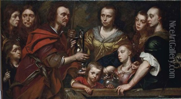 Autoportrait Presume De L'artiste Et De Sa Famille En Eliezer Et Rebecca Oil Painting - Jacob Oost the Elder