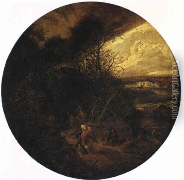 Landscape With Figures At The Edge Of A Wood Oil Painting -  Rembrandt van Rijn