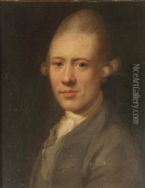 Portrait Of A Young Man, Bust-length, In A Grey Coat With A White Cravat Oil Painting - Jens Juel