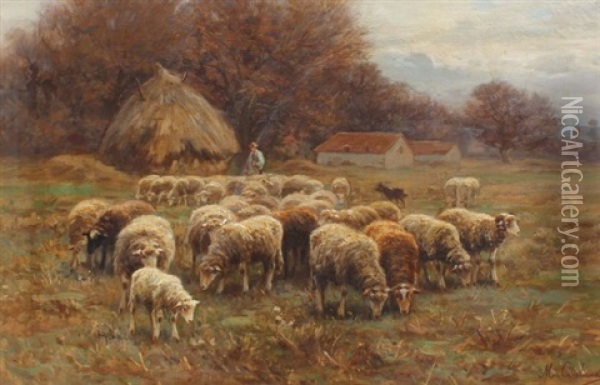 Shepherd Tending To His Flock Oil Painting - Martin Coulaud