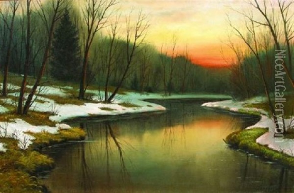 Paysage D'hiver Au Coucher De Soleil Oil Painting - Efim Efimovich Volkov