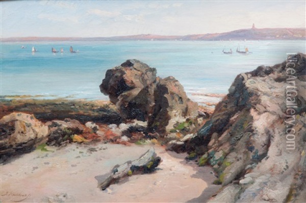 A Mediterranean Rocky Coast Oil Painting - Johannes Hermanus Koekkoek