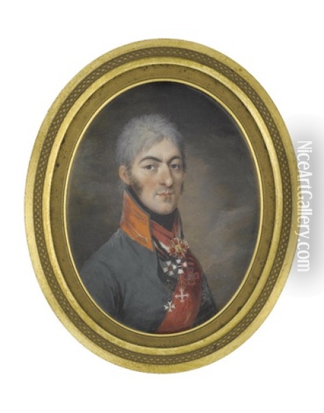 A Portrait Miniature Of Prince Simon Bagratis Dze Bagration-imeretinsky (b.1771) Oil Painting - Georges Antoine Keman