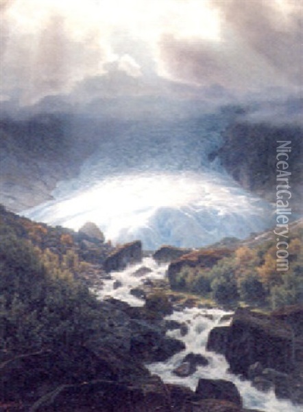 A Mountain Glacier Oil Painting - Henrik Gamst Jespersen