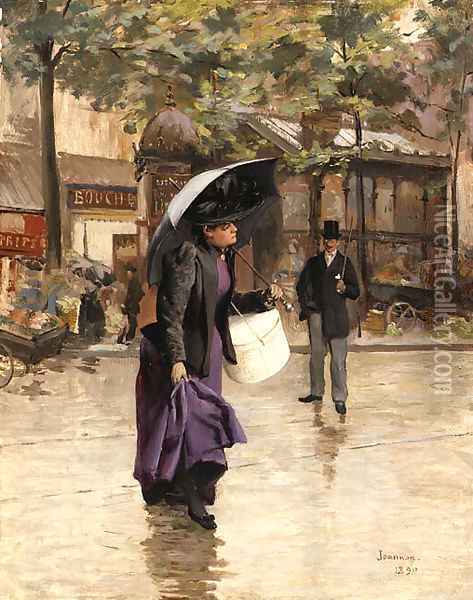 A rainy day in Paris Oil Painting - Etienne-Albert-Eugene Joannon