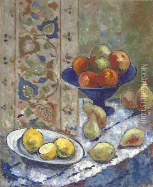 Still Life With Apples, Pears, Oranges And Lemons Oil Painting - Alexandra Alexandrov Exter