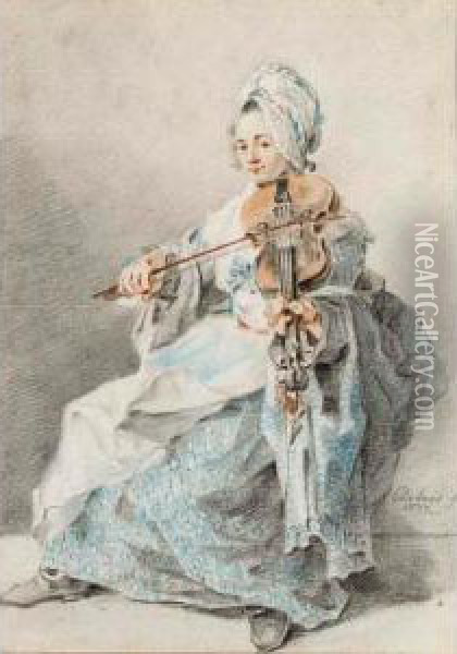 A Young Woman Playing The Violin Oil Painting - Jacobus Perkois