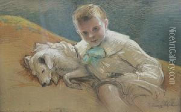 The Boy And Dog Oil Painting - Robert Ponsonby Staples