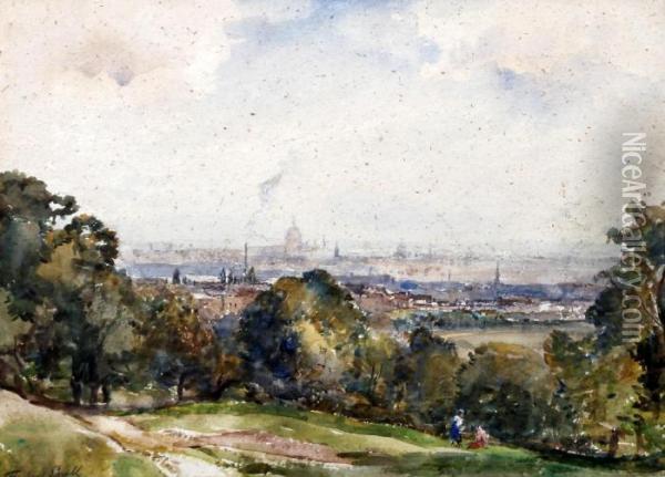 London From Hampstead Heath Oil Painting - James Herbert Snell