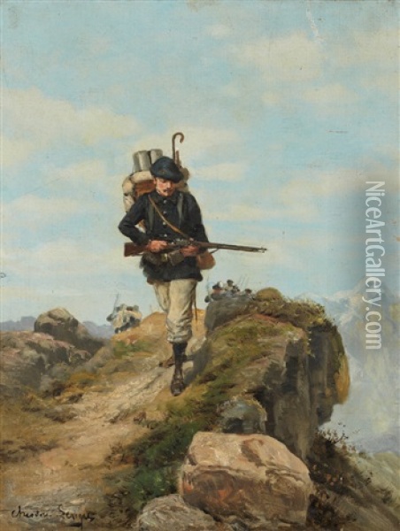 Chasseur Alpin Oil Painting - Theodore Levigne