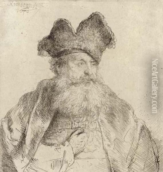 An Old Man With A Divided Fur Cap Oil Painting - Rembrandt Van Rijn