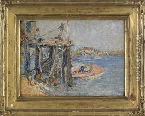 Harbor Scene Oil Painting - Anna W. Speakman