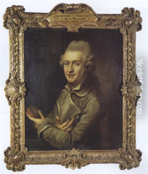 Portrait D'homme Tenant Un Medaillon Oil Painting - Johann Ernst Heinsius