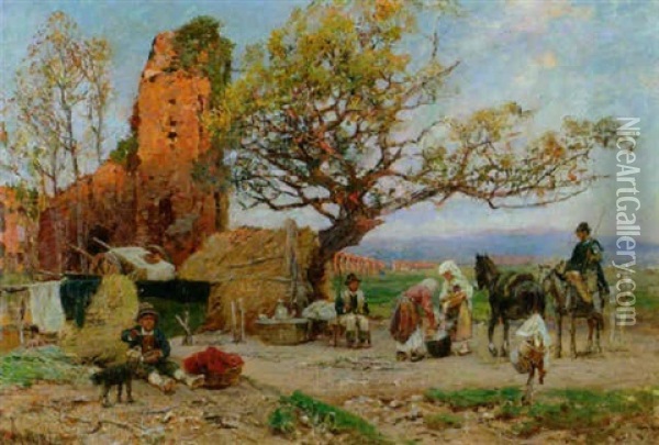 Romische Bauern Vor Der Aqua Claudia Oil Painting - Franz Theodor Aerni