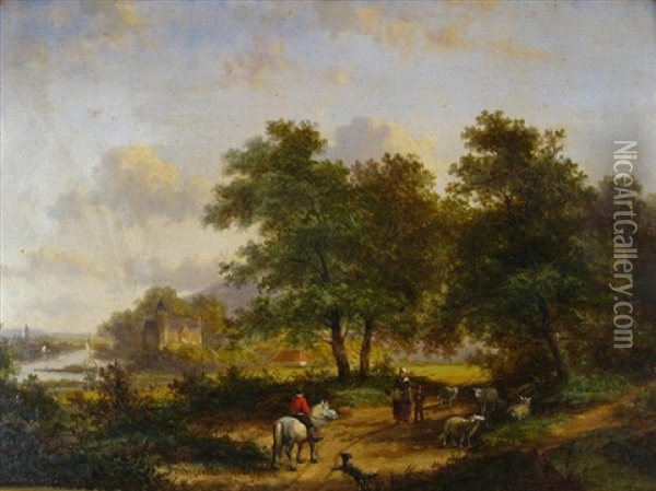 Rider On Horse Approaching Country Village Oil Painting - Willem Koekkoek